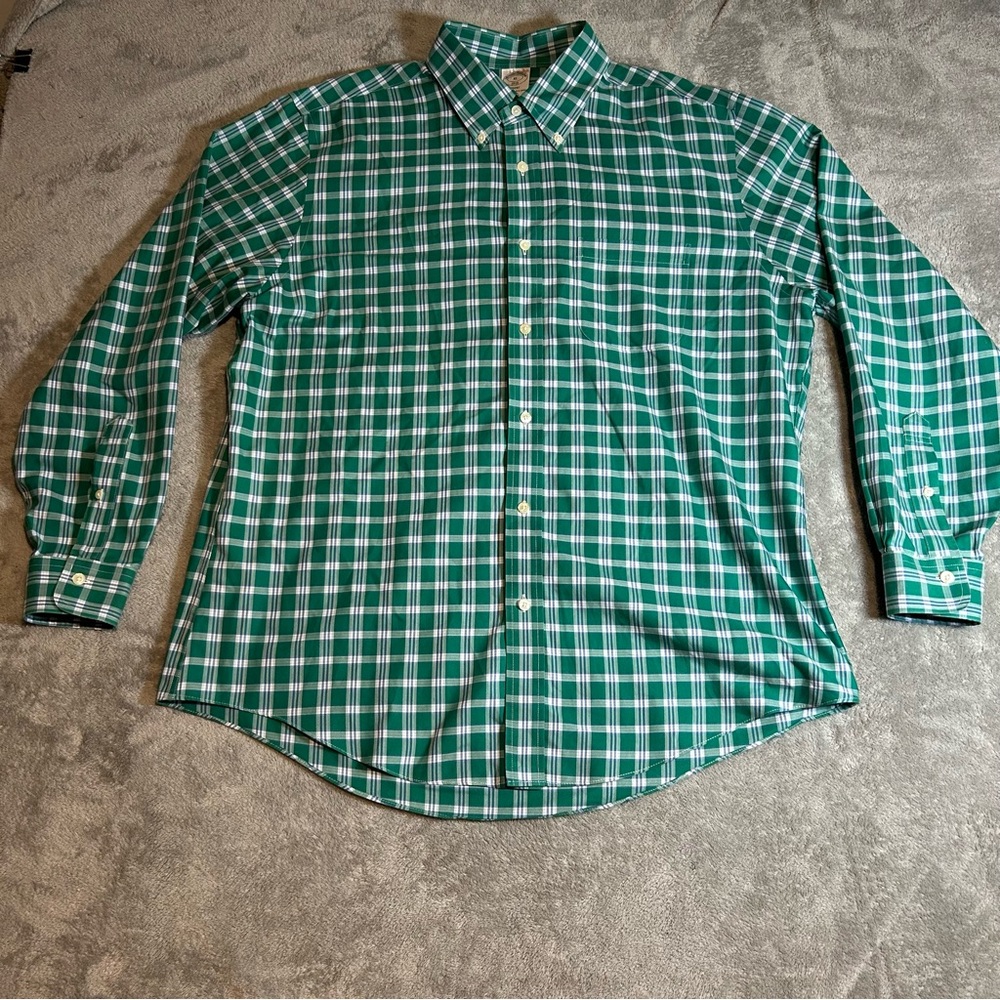 Brooks Brothers Green Checkered Men's Shirt